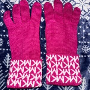 Michael Kors Pink and White Knit Gloves